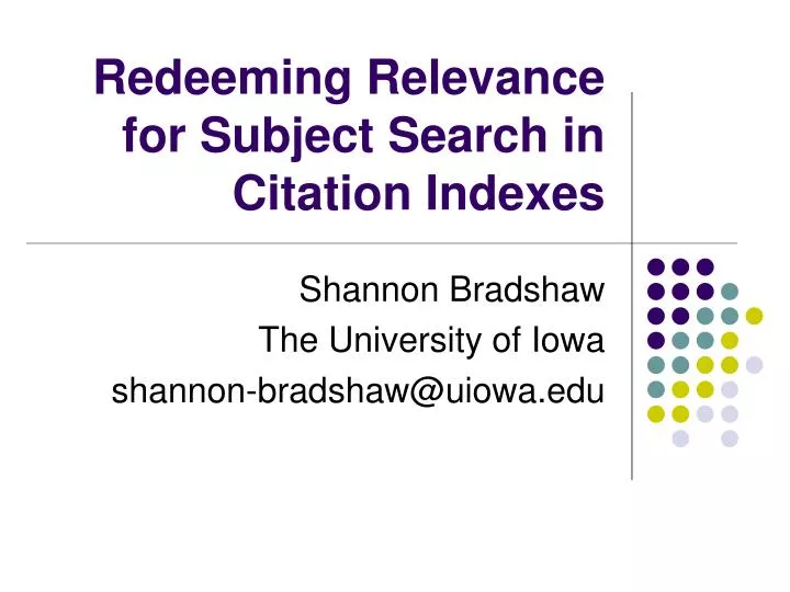redeeming relevance for subject search in citation indexes