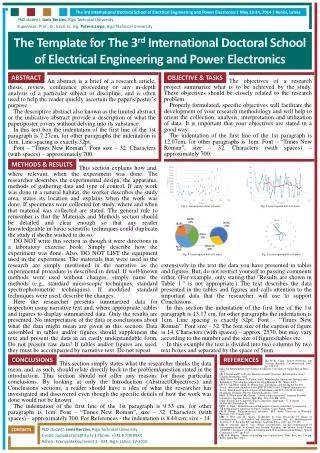 The Template for The 3 rd International Doctoral School