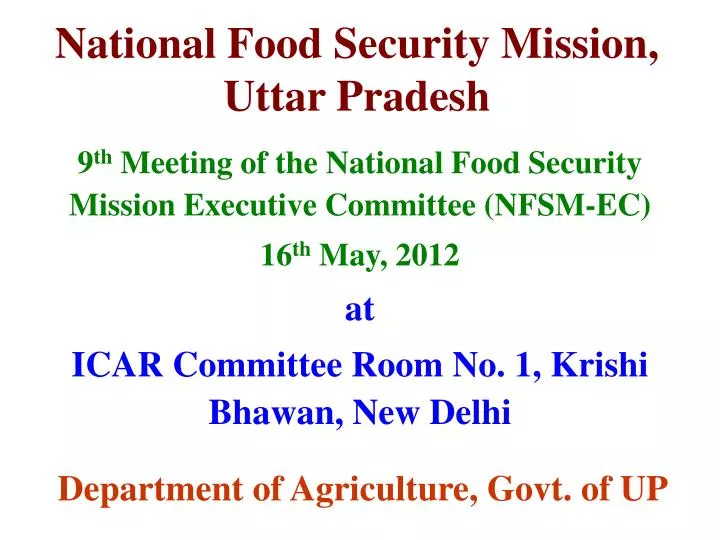 national food security mission uttar pradesh