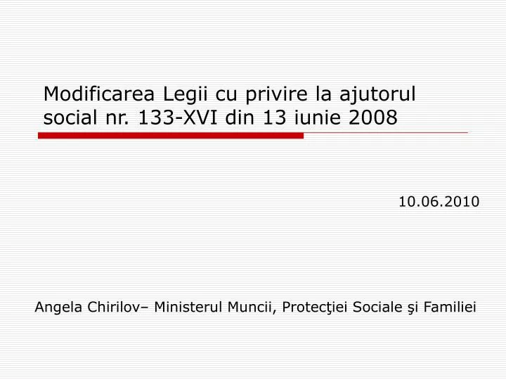 modificarea legii cu privire la ajutorul social nr 133 xvi din 13 iunie 2008