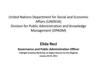 Elida Reci Governance and Public Administration Officer
