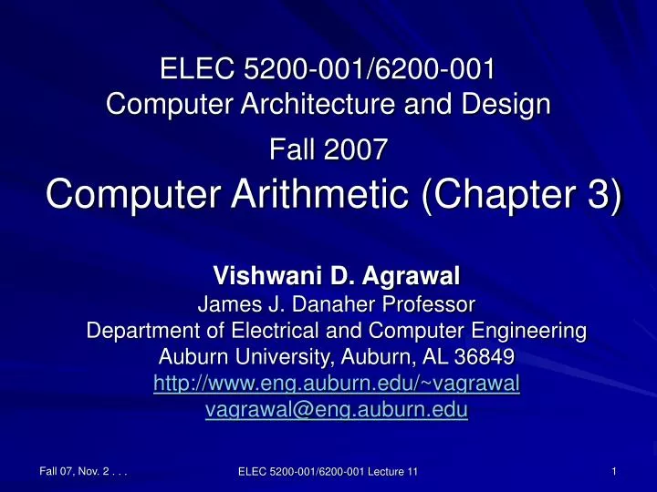 elec 5200 001 6200 001 computer architecture and design fall 2007 computer arithmetic chapter 3
