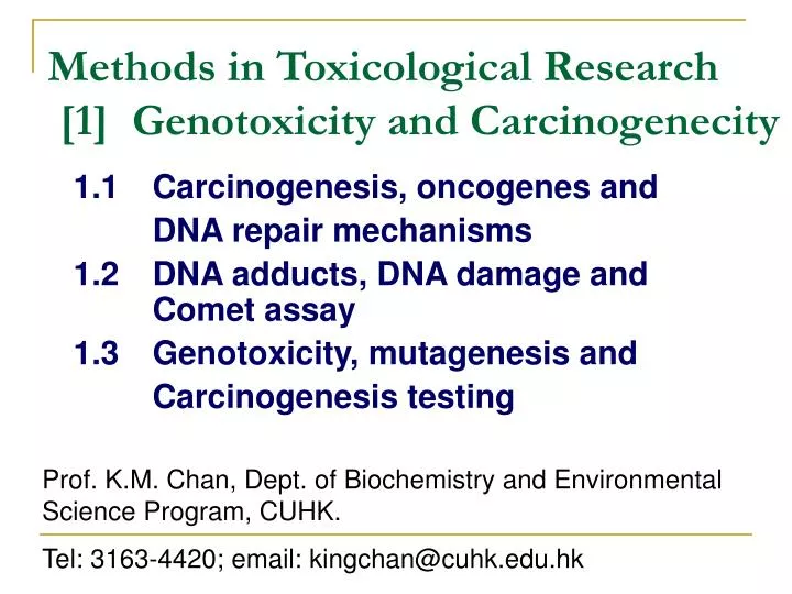 methods in toxicological research 1 genotoxicity and carcinogenecity
