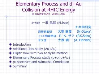 Elementary Process and d+Au Collision at RHIC Energy @ ???? RCNP, 28 Oct., 2003