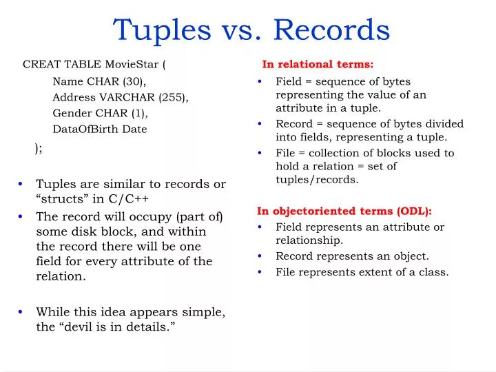 tuples vs records