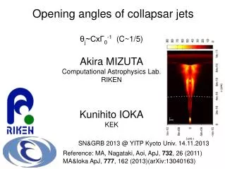 Opening angles of collapsar jets ? j ~Cx? 0 -1 (C~1/5)