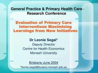 General Practice &amp; Primary Health Care Research Conference