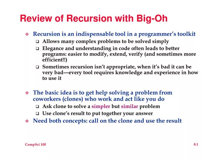 review of recursion with big oh