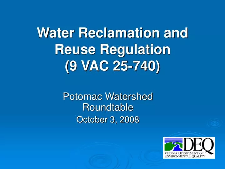 water reclamation and reuse regulation 9 vac 25 740