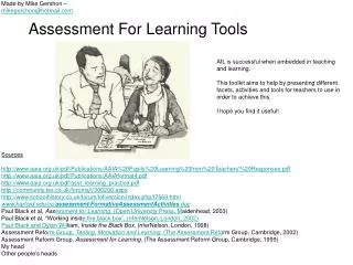 Assessment For Learning Tools