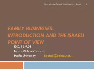 Family businesses- introduction and the Israeli point of view