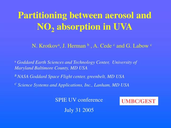 partitioning between aerosol and no 2 absorption in uva