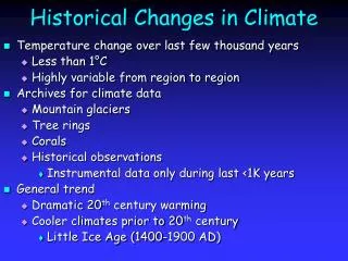 Historical Changes in Climate