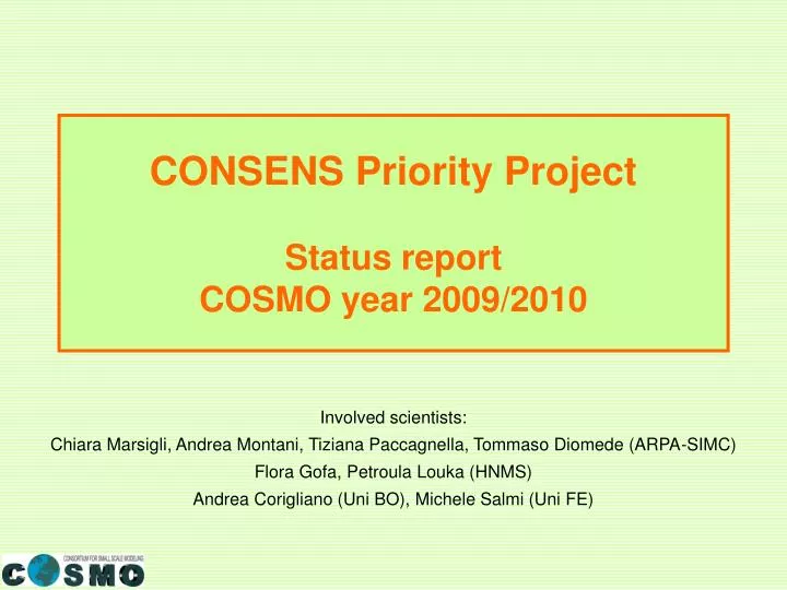 consens priority project status report cosmo year 2009 2010
