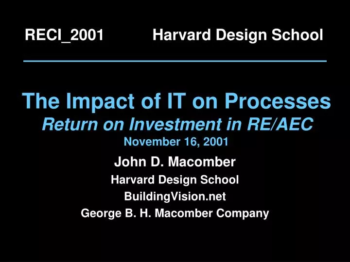 the impact of it on processes return on investment in re aec november 16 2001