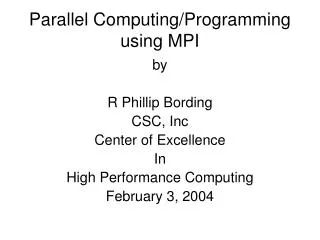 Parallel Computing/Programming using MPI