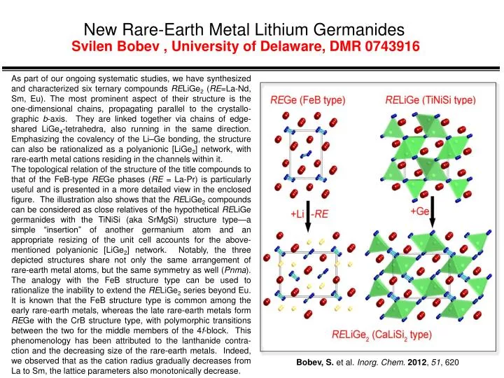 new rare earth metal lithium germanides svilen bobev university of delaware dmr 0743916