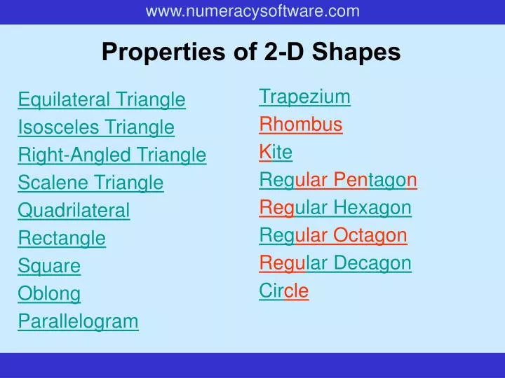 properties of 2 d shapes