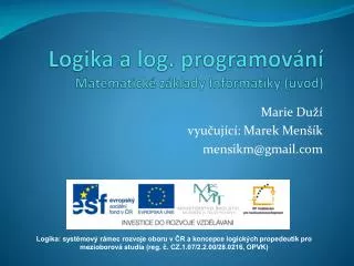 logika a log p rogramov n matematick z klady informatiky vod
