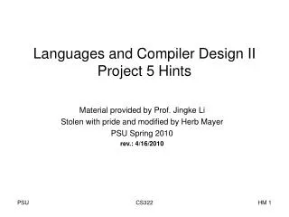 Languages and Compiler Design II Project 5 Hints
