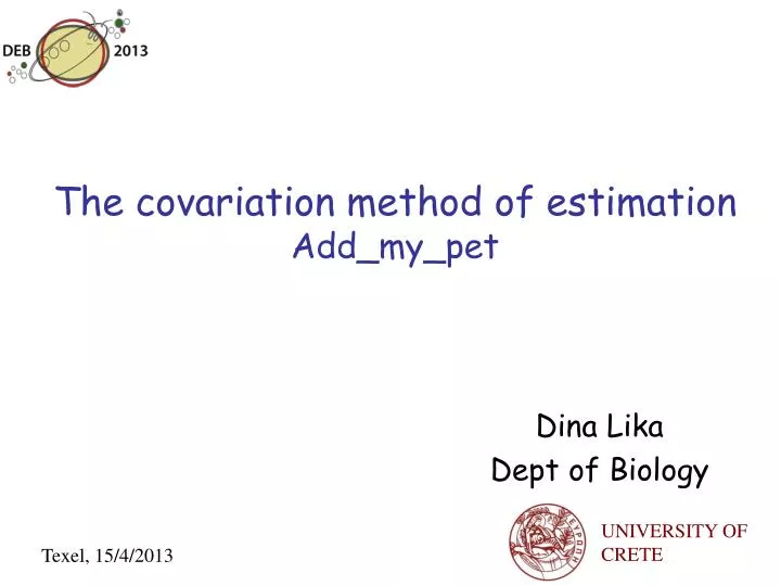 the covariation method of estimation add my pet