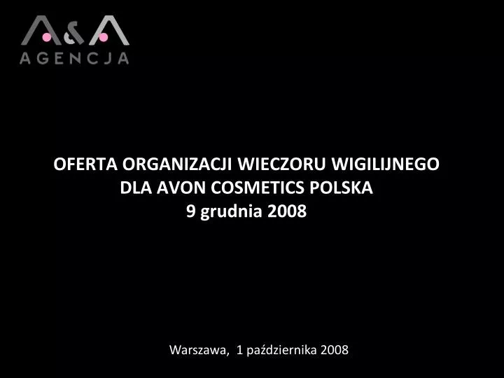 oferta organizacji wieczoru wigilijnego dla avon cosmetics polska 9 grudnia 2008