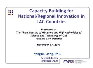 Capacity Building for National/Regional Innovation in LAC Countries