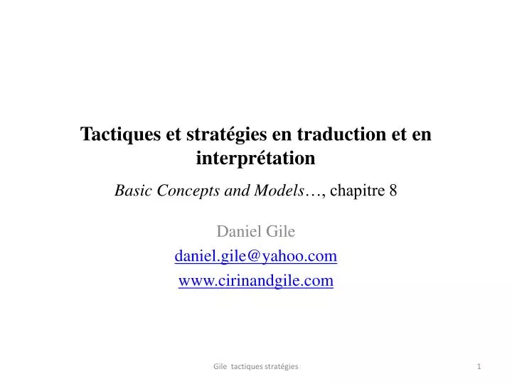 tactiques et strat gies en traduction et en interpr tation basic concepts and models chapitre 8