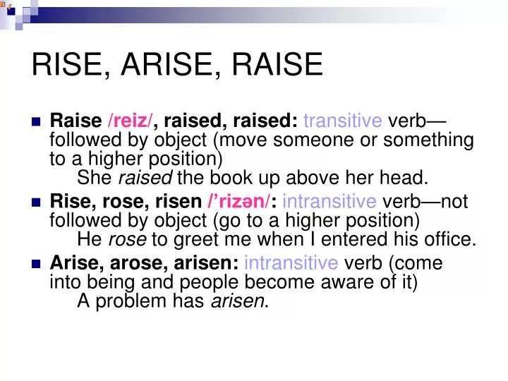 rise arise raise