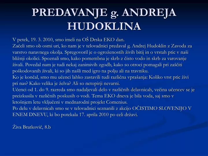 predavanje g andreja hudoklina