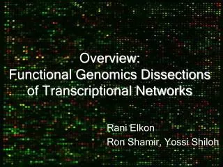Overview: Functional Genomics Dissections of Transcriptional Networks