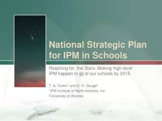 National Strategic Plan for IPM in Schools