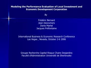 Modeling the Performance Evaluation of Local Investment and Economic Development Corporation