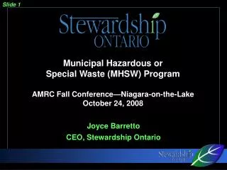 Joyce Barretto CEO, Stewardship Ontario