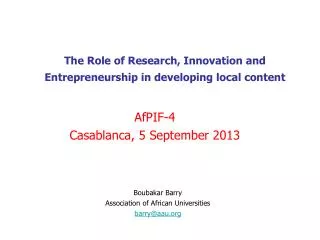 The Role of Research, Innovation and Entrepreneurship in developing local content