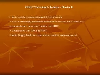 Water supply procedures (annual &amp; first of month)