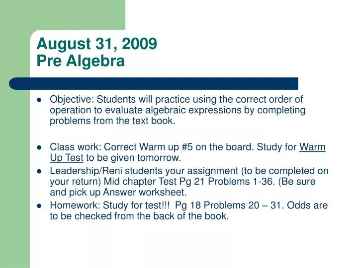 august 31 2009 pre algebra