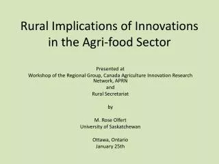 Rural Implications of Innovations in the Agri-food Sector