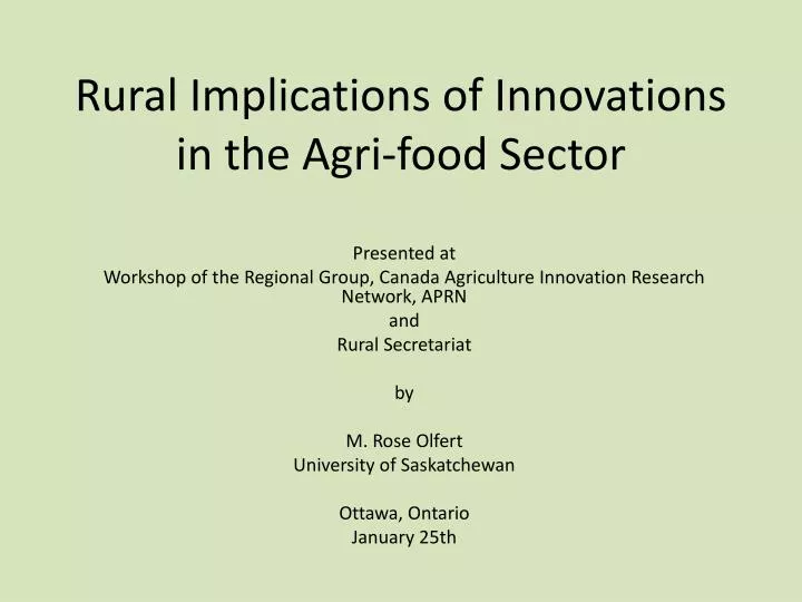 rural implications of innovations in the agri food sector