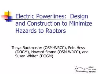 Electric Powerlines: Design and Construction to Minimize Hazards to Raptors