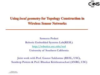 Using local geometry for Topology Construction in Wireless Sensor Networks