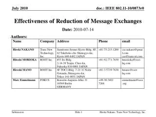 Effectiveness of Reduction of Message Exchanges