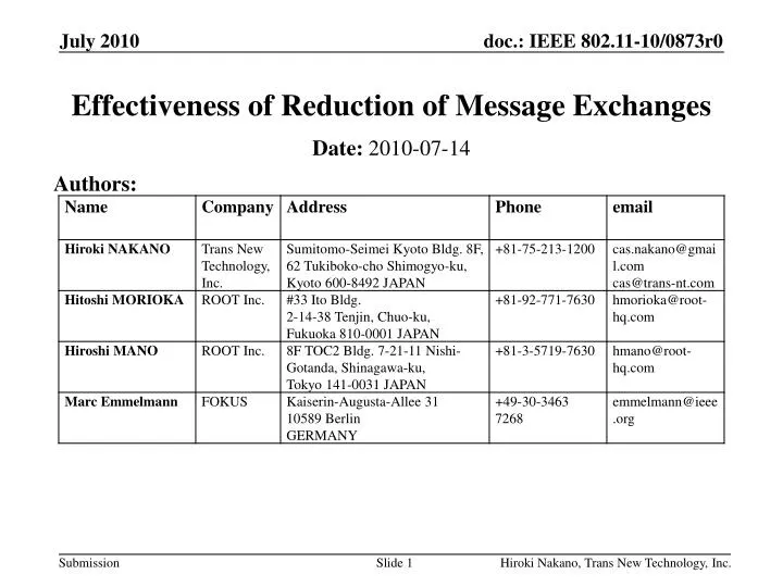 effectiveness of reduction of message exchanges