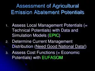 Assessment of Agricultural Emission Abatement Potentials