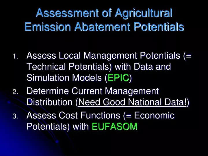 assessment of agricultural emission abatement potentials