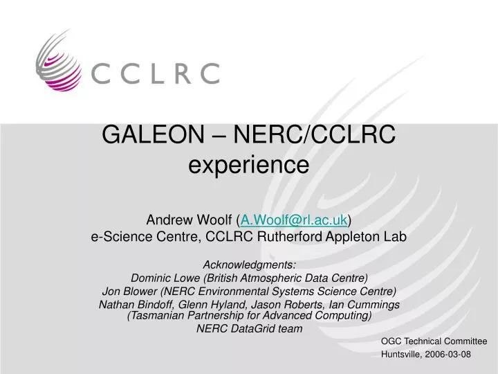 galeon nerc cclrc experience