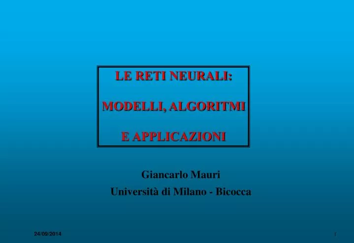 le reti neurali modelli algoritmi e applicazioni