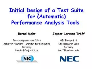 Initial Design of a Test Suite for Automatic Performance Analysis Tools
