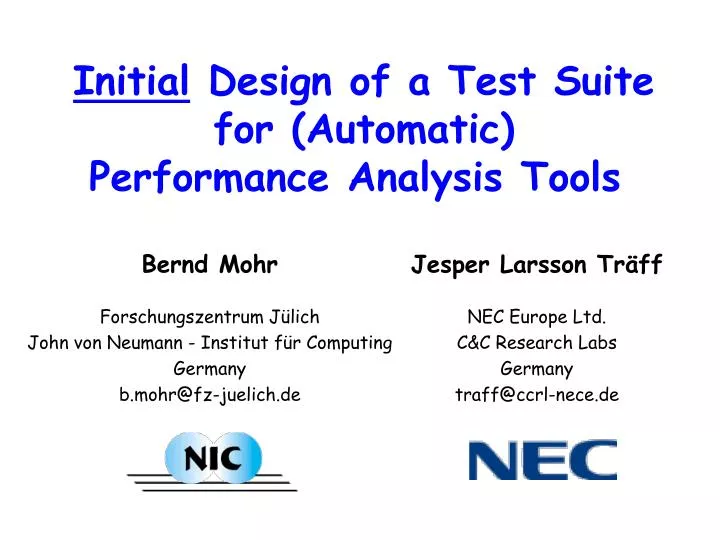 initial design of a test suite for automatic performance analysis tools