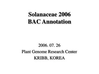 Solanaceae 2006 BAC Annotation